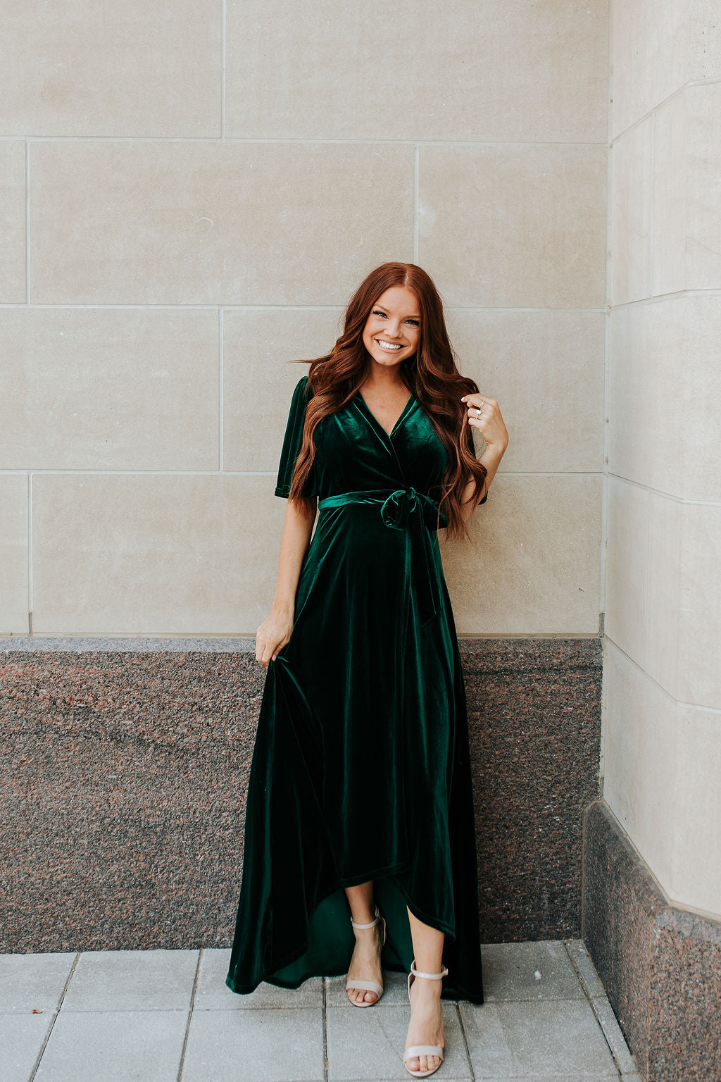 emerald velvet wrap dress