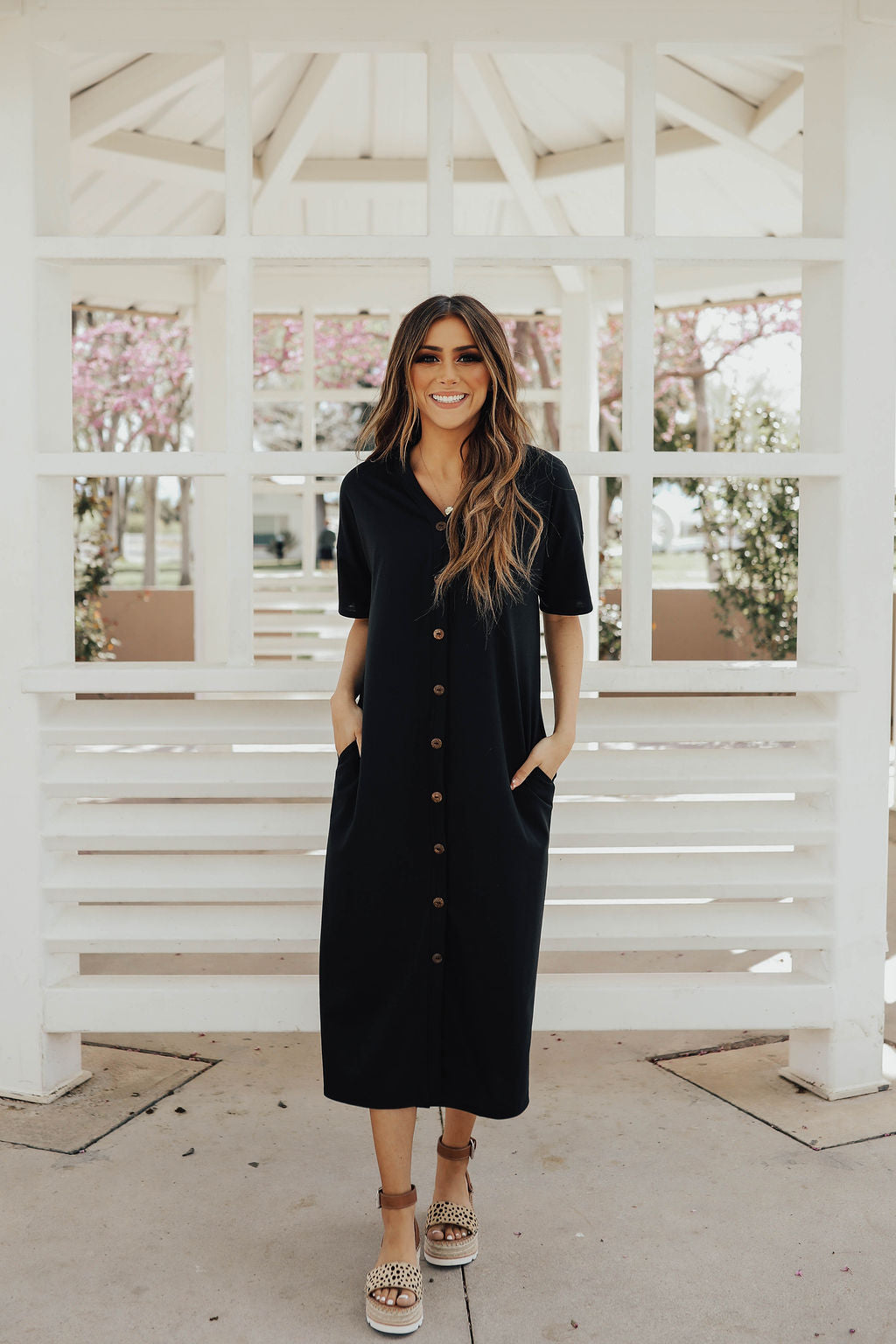 black button down midi dress