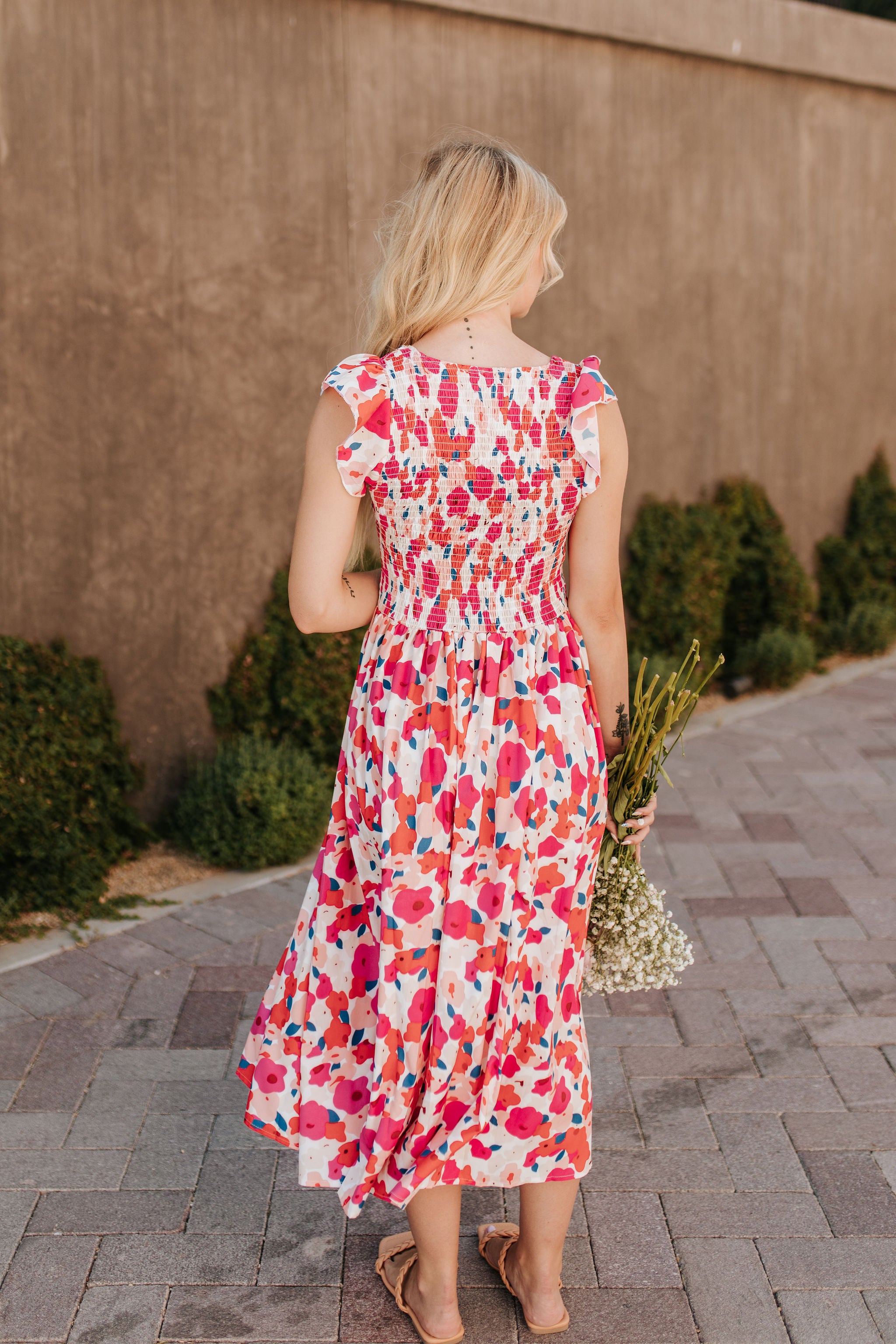 THE FAR OUT FLORL MIDI DRESS IN RED