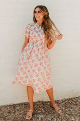 THE CYNTHIA SMOCKED FLORAL MIDI DRESS IN CREAM