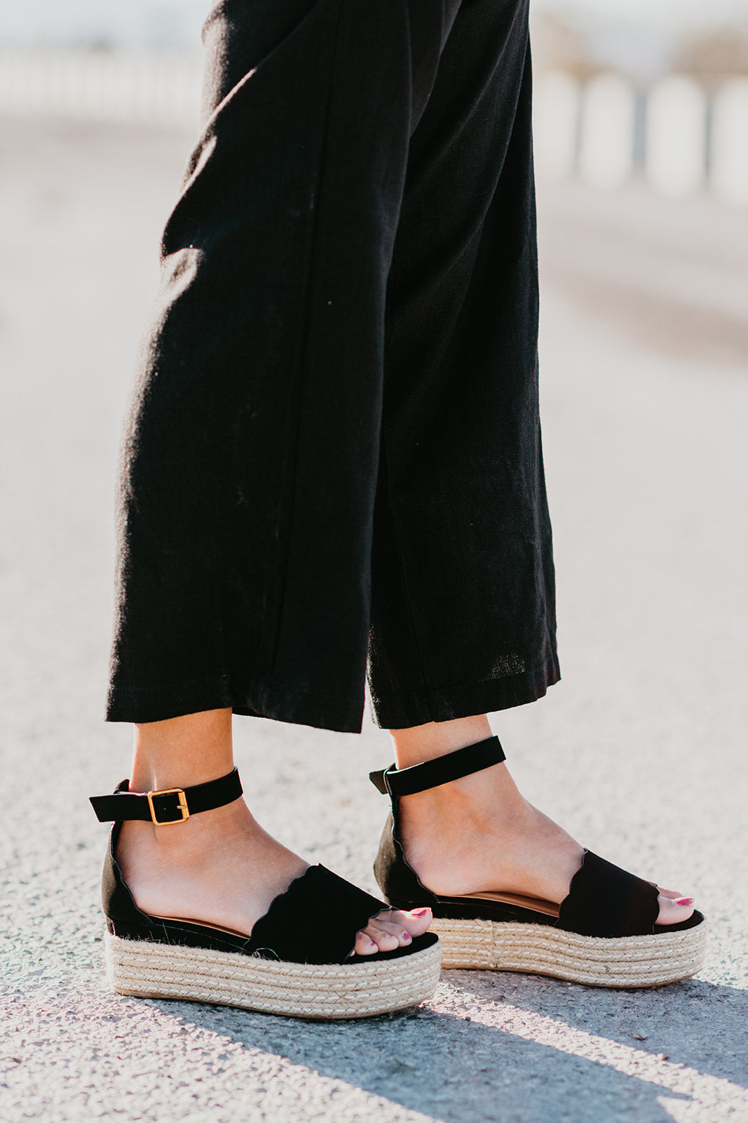 black ankle wedges