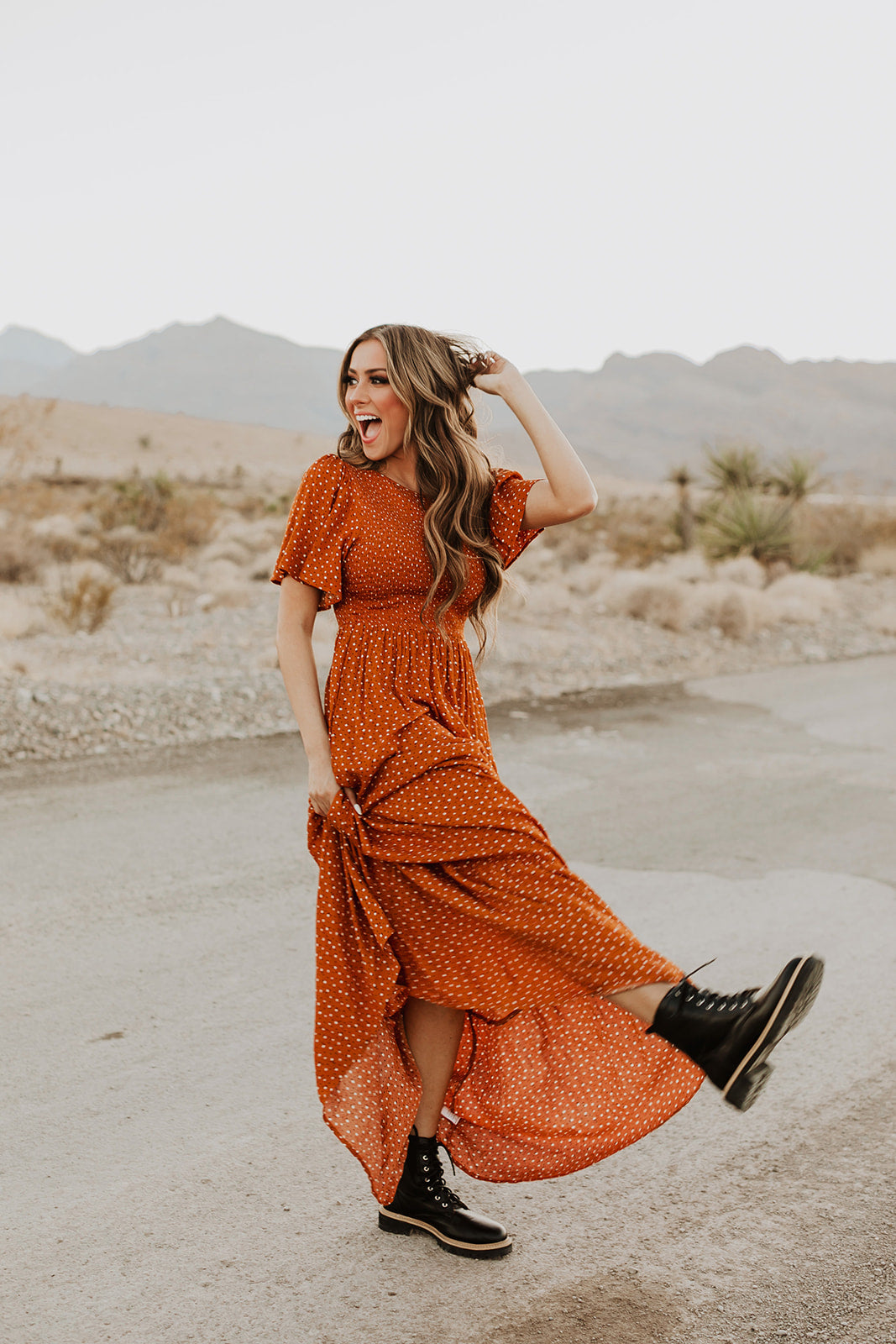 rust maxi dress with sleeves