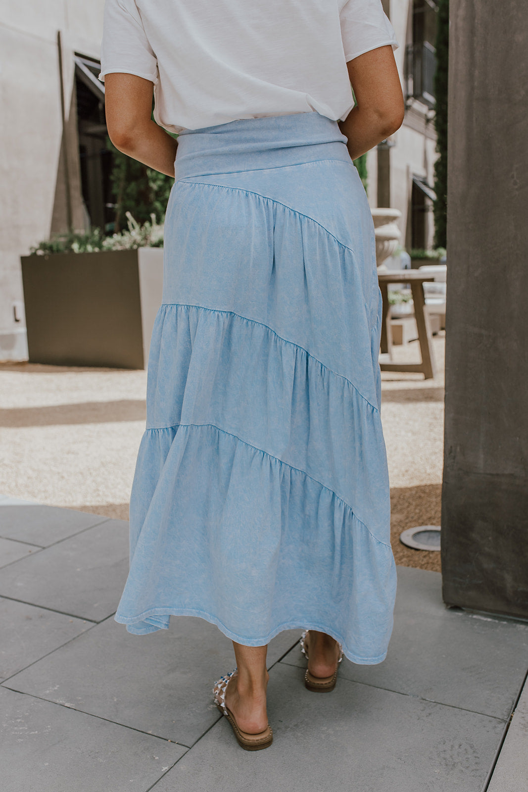 THE SUMMER TIERED MAXI SKIRT IN SKY BLUE