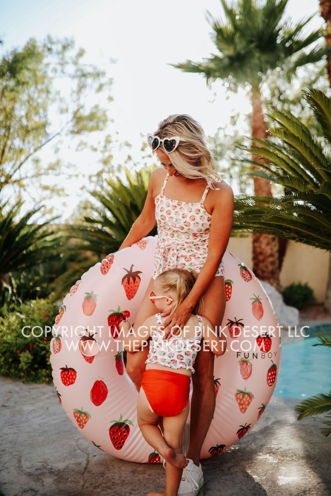 Pink Desert Girls Mini Ruffle Peplum Swimsuit Set In Summer Strawberry And Poppy