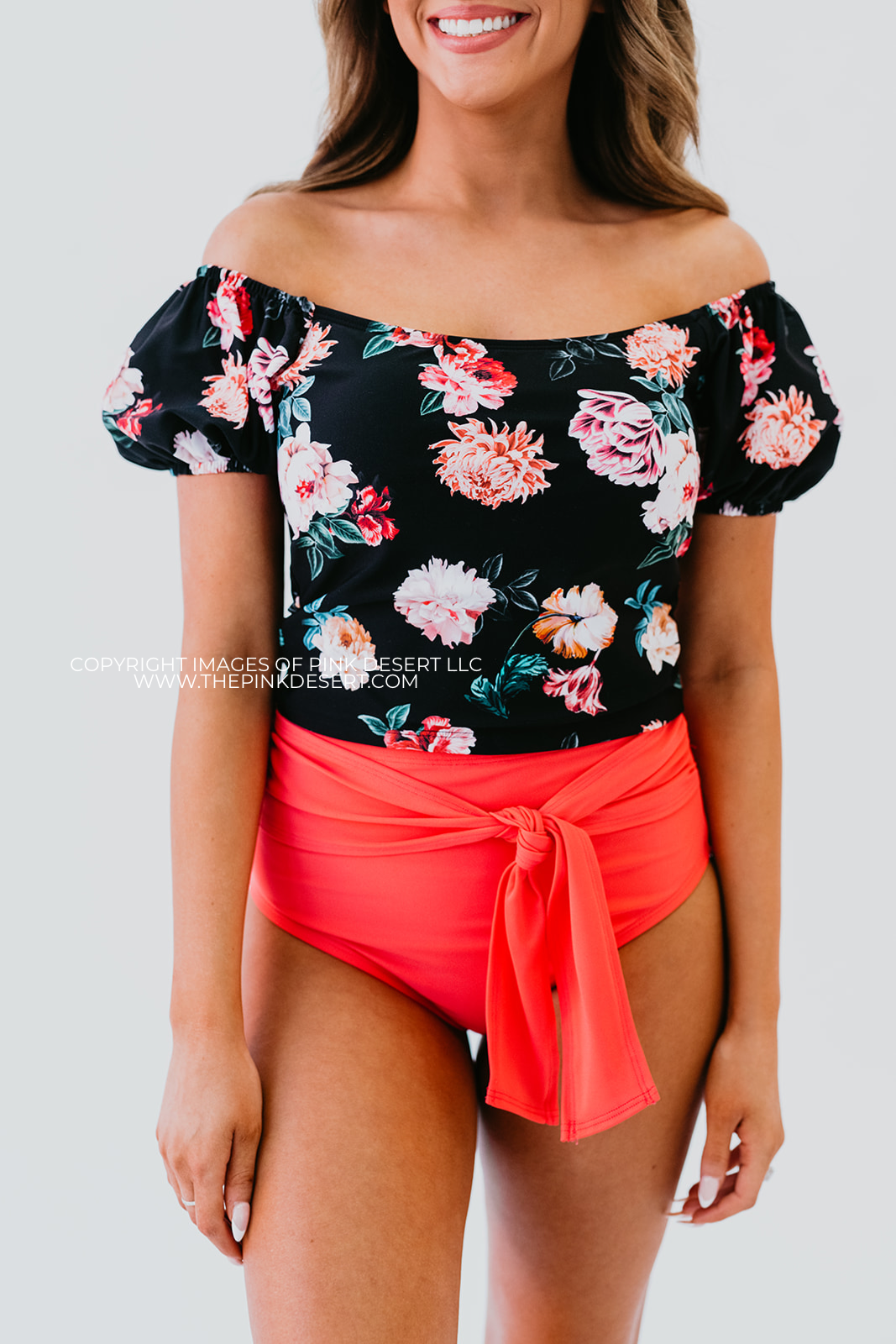 PUFF SLEEVE MIDKINI SWIM TOP IN LE FLEUR BY PINK DESERT