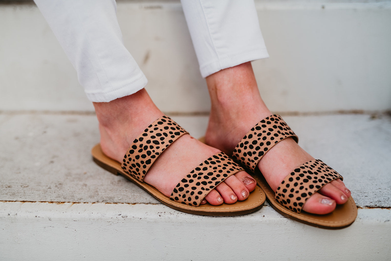 leopard print double strap sandals