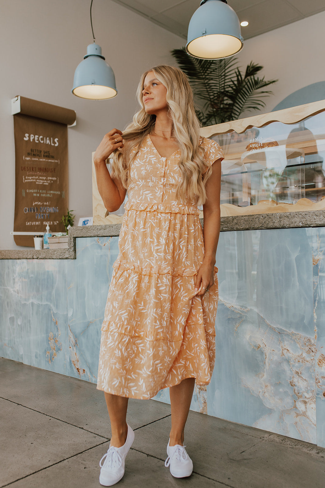 elderflower tiered midi dress