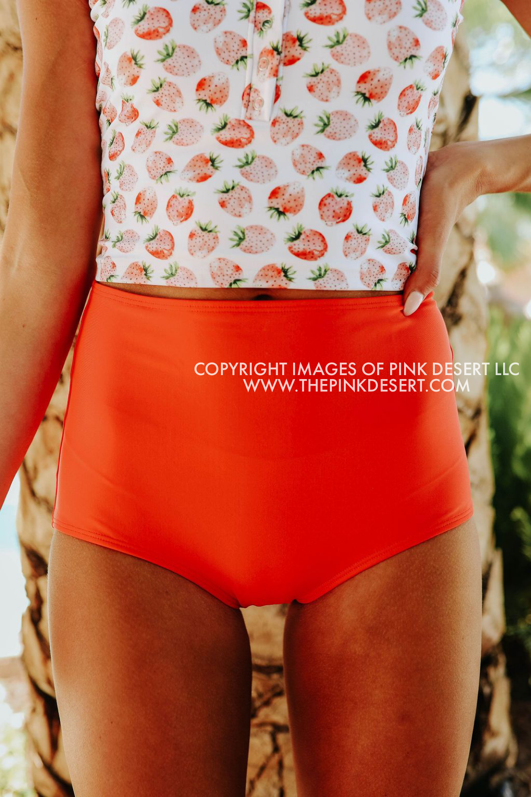 red high waisted swim bottoms