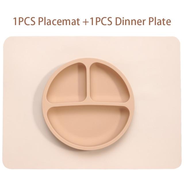 Magic combo-Sectioned Silicone Plate & Anti Slip Placemat - lionthelabel - Feeding - Beige - -