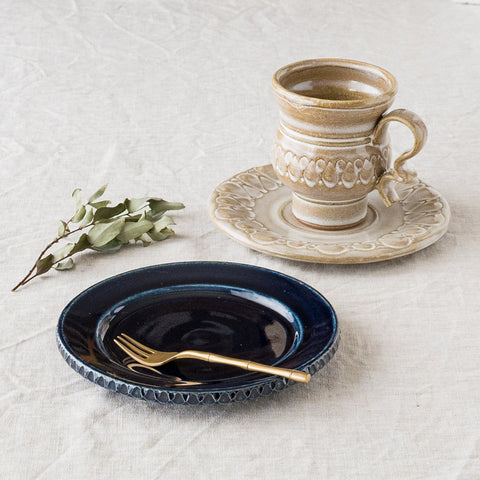 Ruriame Koubou's Plate Plate Ruri Glaze and Cup & Saucer