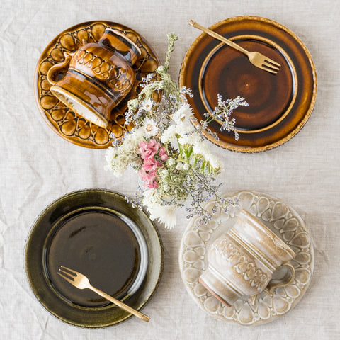 Ruriame Koubou's plate, cup and saucer