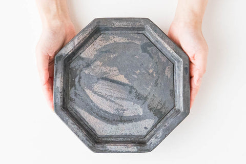 Nobufumi Watanabe black glaze octagonal dish large