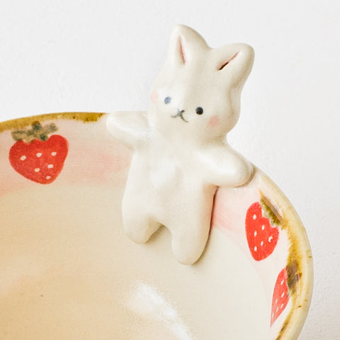 Rim bowl by Kei Kajita with cute rabbit and strawberry patterns