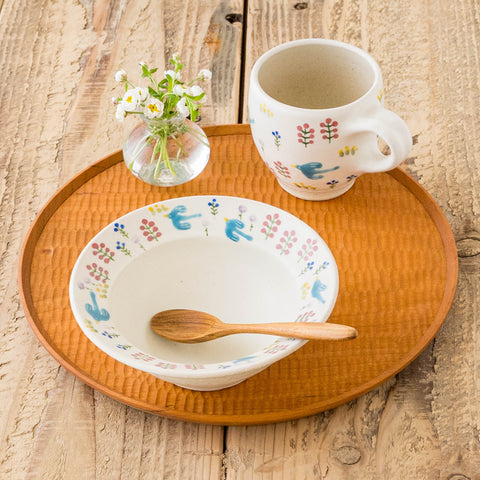 Shinonome kiln Suzuki Akane's rim bowl with birds and flowers