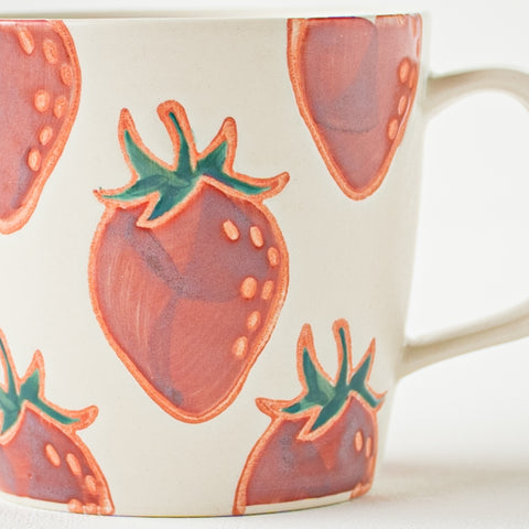 Hasami porcelain mug with gentle strawberry pattern