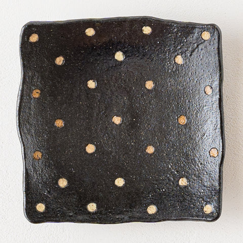 Cute square bean plate by Aiko Takasu with stylish dot pattern