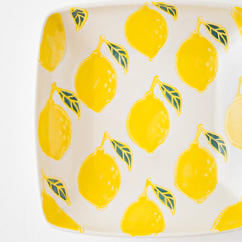 ビタミンカラーが明るくて元気になる波佐見焼fruitsのレモン柄の角鉢