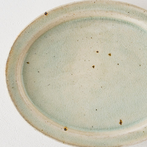 Kururi kiln oval plate medium size green ash glaze