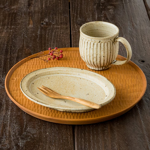 Kururi kiln oval plate medium size white mat and homaru mug
