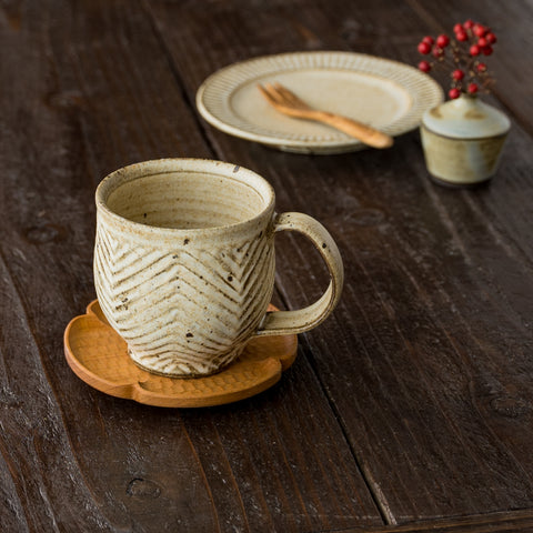 Kururi kiln round mug medium size herringbone white mat