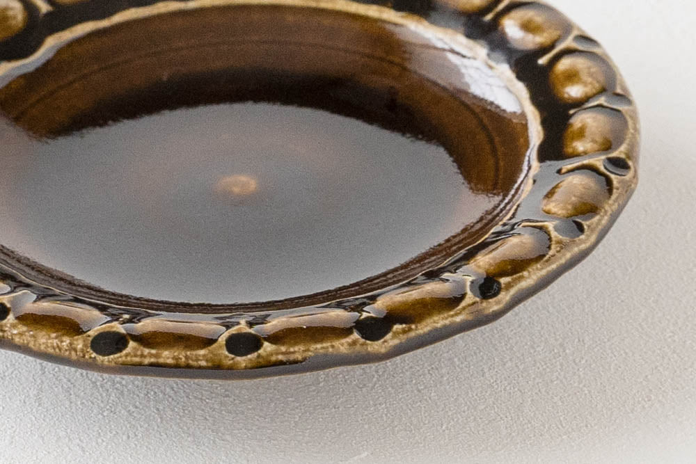 Small plate with dark brown glaze from Ruriame Kobo