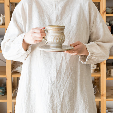 Ruriame Koubou's Cup & Saucer Kagite Unofu White Glaze