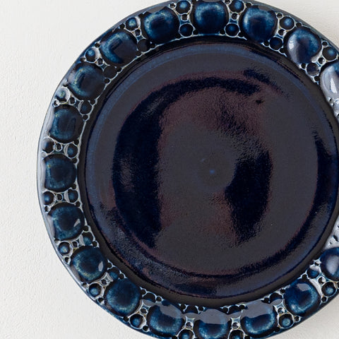 Ruriame Koubou's Bread Plate Round Pattern Ruri Glaze