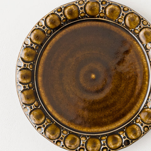Ruriame Kobo's Bread Plate Round Pattern Dark Brown Glaze