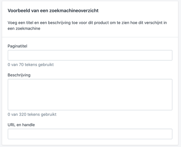 Zoekmachine overzicht shopify