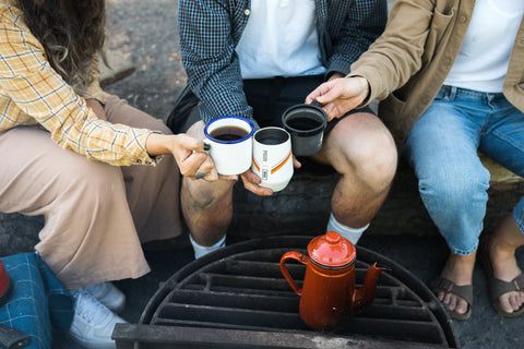 Camping and drinking coffee together