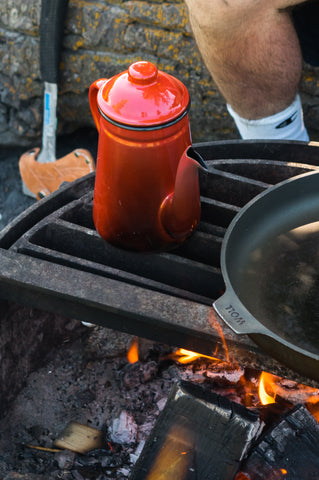 Kalita Pelican Pot boiling over campfire