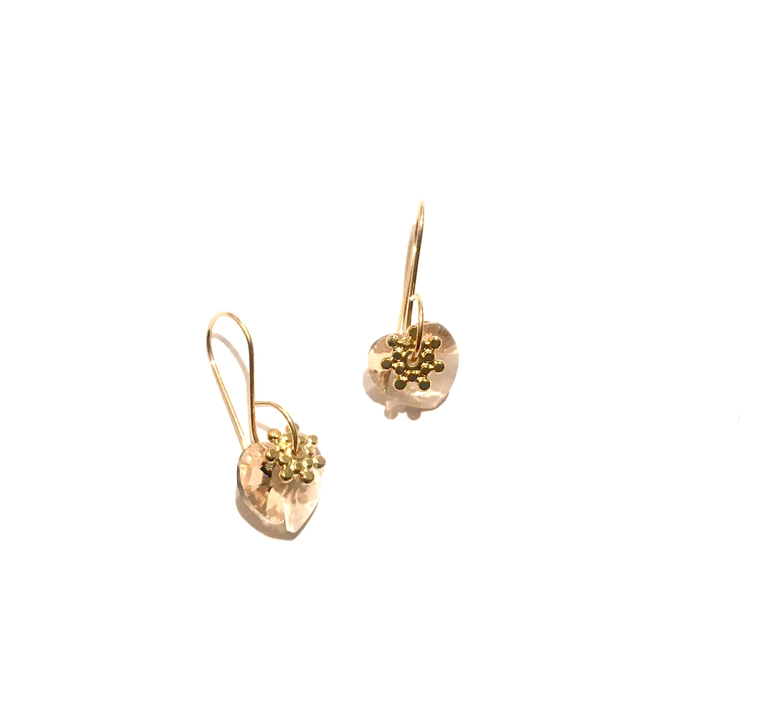 Pale Peach Crystal Gold Vermeil Gold Disc Earrings