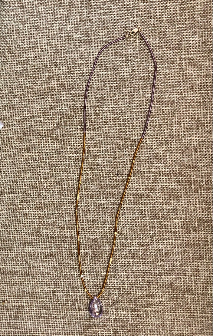 Amber Seed with Gold Vermeil and Pink Amethyst Necklace