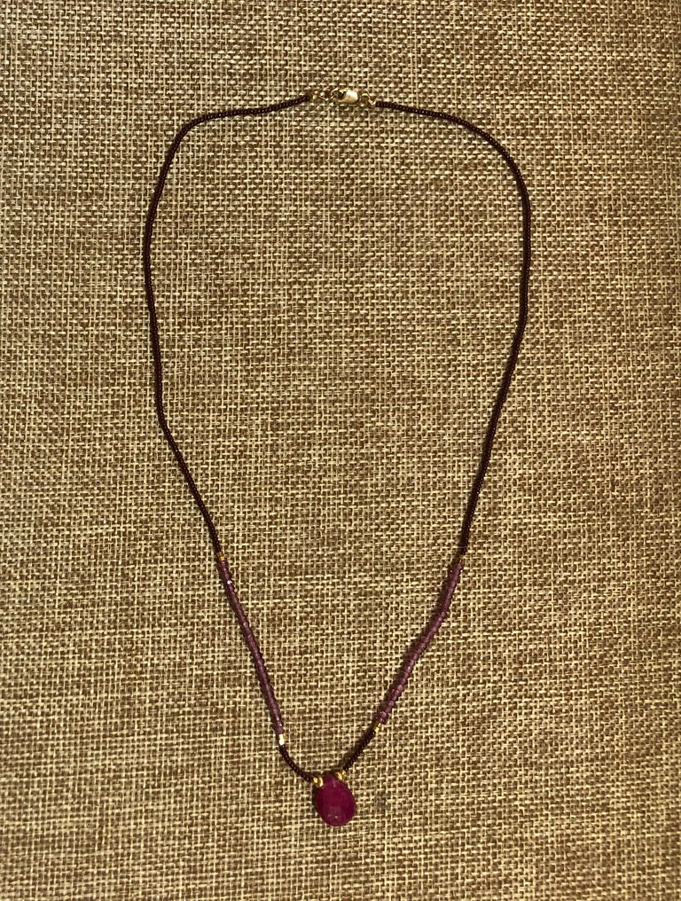 Garnet, Ruby, Gold Vermeil and Dark Brown Glass Beads Necklace
