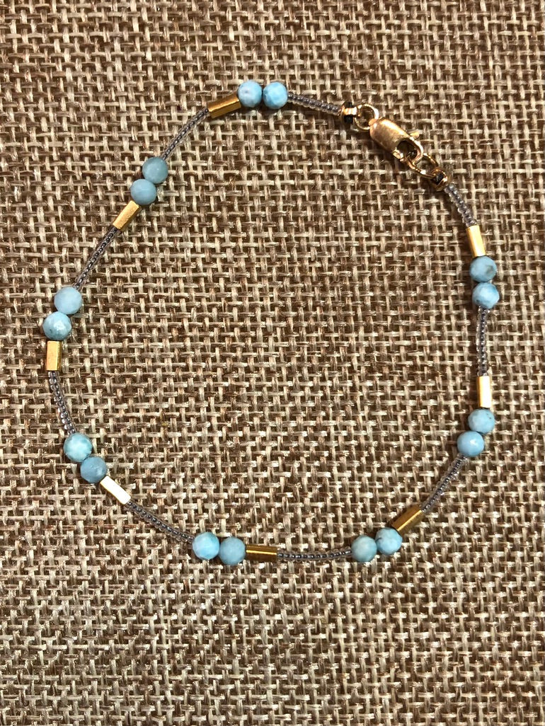 Larimar, Gold Vermeil and Seed Beads Gold  Bracelet