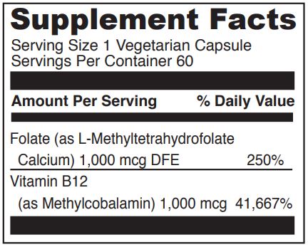 5-MTHF/B12 MC2000 (DaVinci Labs) Supplement Facts