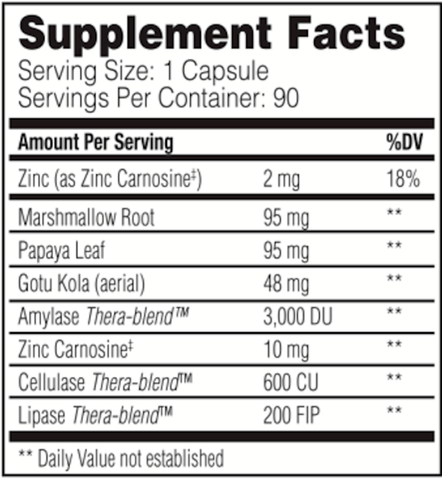 Acid Calm 90 Capsules - Enzyme Science Supplement Facts