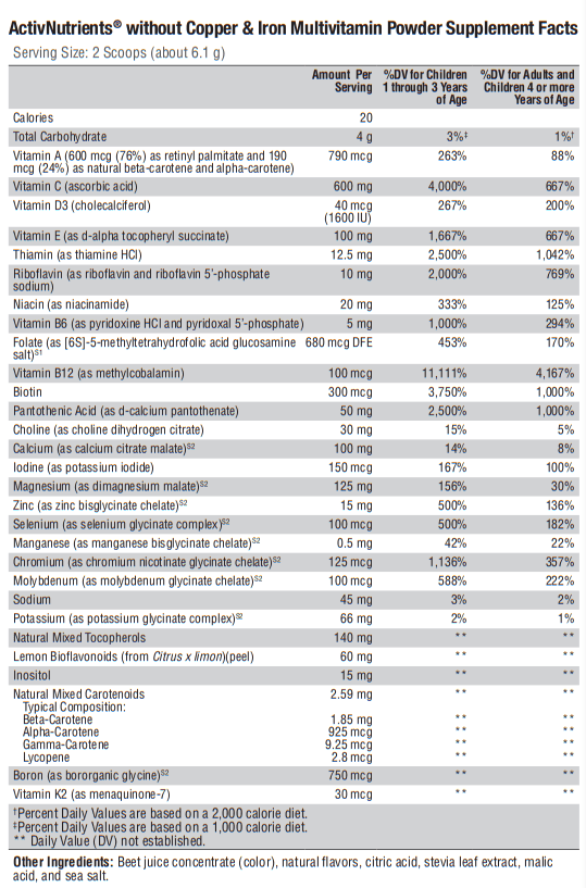 ActivNutrients without Copper & Iron Multivitamin Powder Fruit Punch (Xymogen)