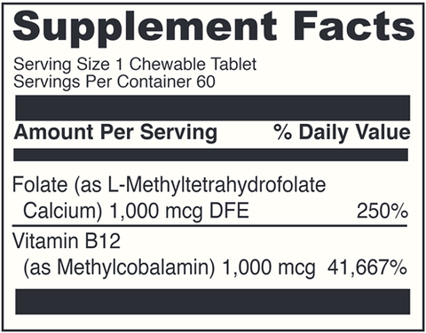 Active Folate B12 Chewable DaVinci Labs Supplement Facts