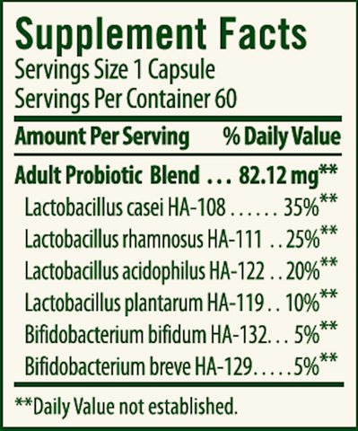 Adult's Blend Probiotic (Flora) Supplement Facts