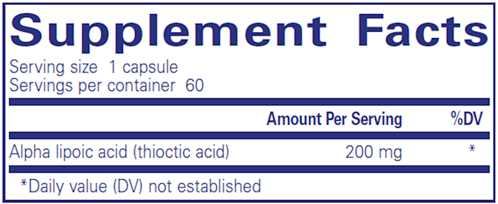 Alpha Lipoic Acid 200 mg (Pure Encapsulations) Supplement Facts