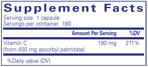 Ascorbyl Palmitate - Fat-Soluble Vitamin C 180ct (Pure Encapsulations) Supplement Facts