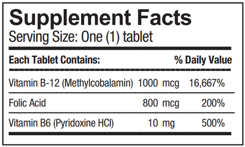 B-12 Folic Acid Sublingual (Progena) Supplement Facts