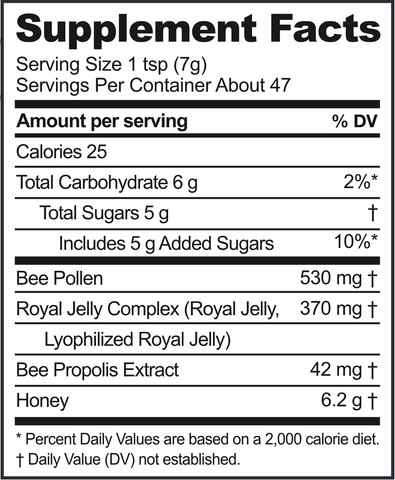 B. Powered Superfood Honey (Beekeeper's Naturals) Supplement Facts