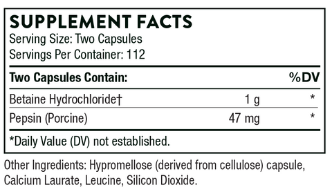 Betaine HCL & Pepsin (Thorne) Supplement Facts