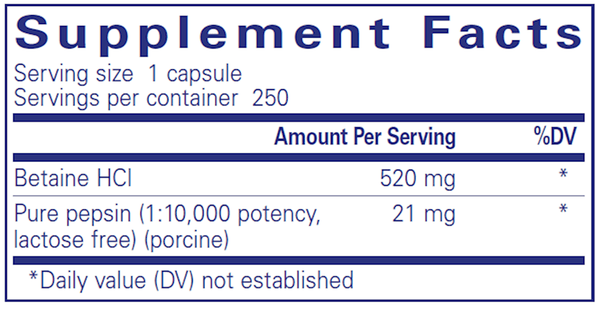 Betaine HCl Pepsin - (Pure Encapsulations) Supplement Facts