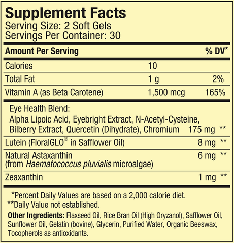 BioAstin EyeAstin (Nutrex Hawaii) Supplement Facts