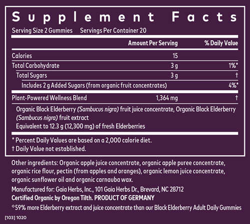 Black Elderberry Extra Strength (Gaia Herbs) supplement facts