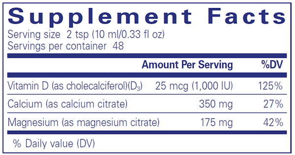 Cal/Mag/D Liquid 480 ml (Pure Encapsulations) Supplement Facts