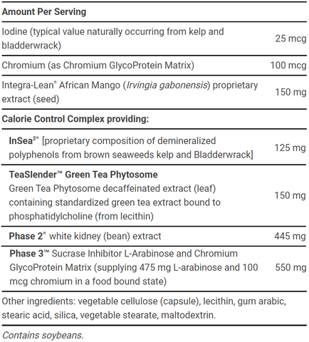 Calorie Control Complex with Phase 3™ and African Mango (Life Extension) Supplement Facts